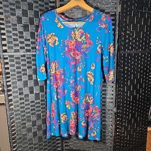 Pioneer Woman Plus Size Multicolored Floral Dress Elbow Length Sleeves Size XXL
